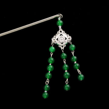 Diamond Shape Filigree Focal w/ Amethyst Tassels Hair Stick
